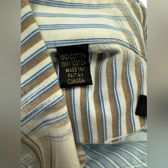 Jack Lipson 100% Cotton S/S Striped Polo Button Up Tan/Blue/White Shirt Size XL - Picture 7 of 7